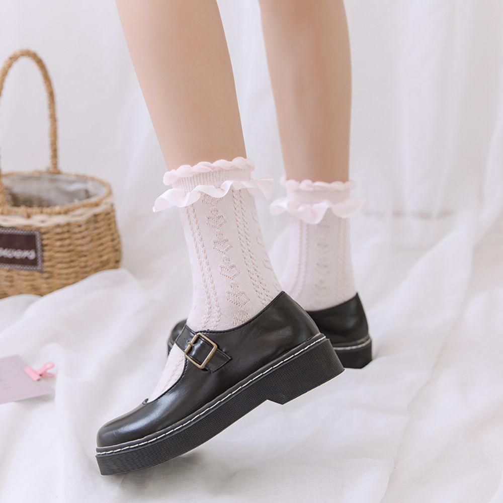 Vớ cotton mềm cổ thấp phối xếp ly nhiều màu thời trang lolita cho nữ