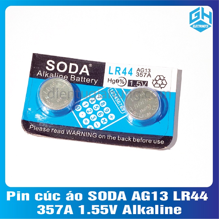 Set 5 viên Pin cúc áo SODA AG13 LR44 357A 1.55V Alkaline dùng cho đồ chơi điện tử