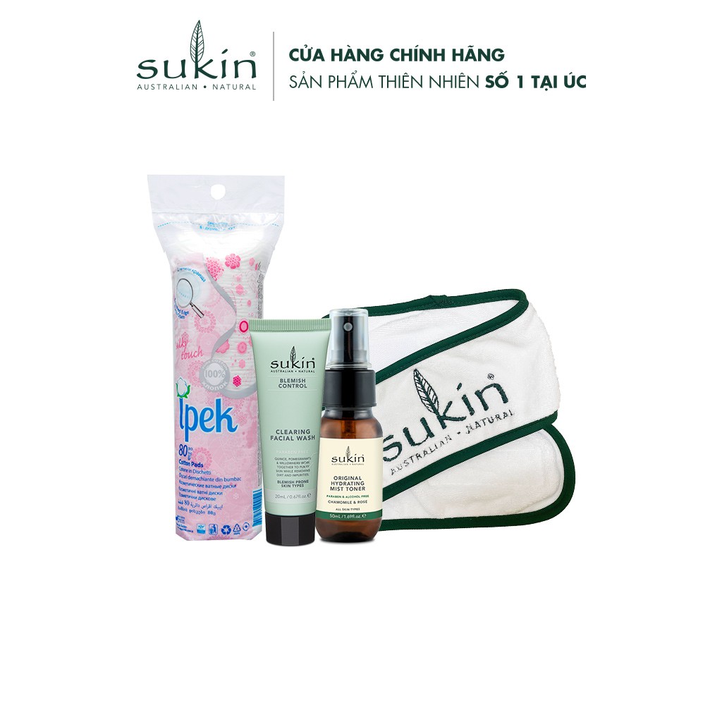 [HB Gift] Quà Tặng Yêu Chiều Sukin Sữa Rửa Mặt 20ml + Nước Cân Bằng 50ml + Băng Đô Khăn + Bông Tẩy Trang Ipek 80 Miếng