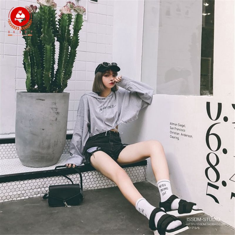 Áo Hoodie Lửng Dài Tay Phong Cách Quyến Rũ Dành Cho Nữ