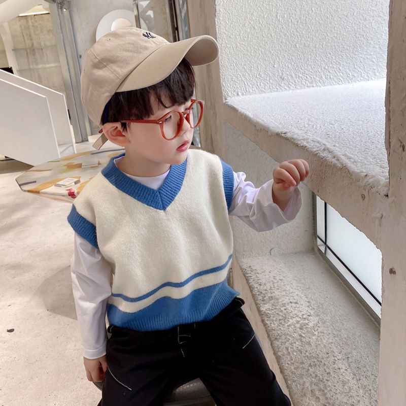 Áo Len Không Tay Cổ Chữ V Thời Trang Thu Đông Phong Cách Preppy Mới Cho Trẻ Em