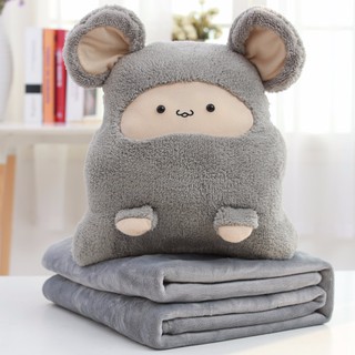 Bộ chăn gối văn phòng 3 trong 1 chuột bông xám smile