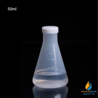Bình tam giác nhựa, có nắp, vạch chia, nhựa PP