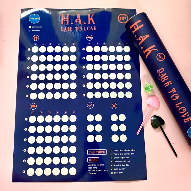 Bảng drinking game couple tình yêu HAKLOVE board game badbed dành cho các cặp đôi hẹn hò, đi chơi Temo Toys