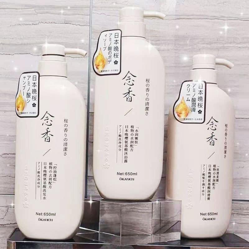 Dầu gội dầu xả Hoa Anh Đào OKANEN SAKURA 300ml nhật bản, giảm ngứa, giảm gàu, kiểm soát dầu với Acid Amin