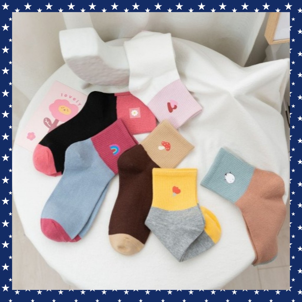 Vớ cao cổ viền màu, tất cổ cao họa tiêt hoạt hình nhỏ xinh NEKO