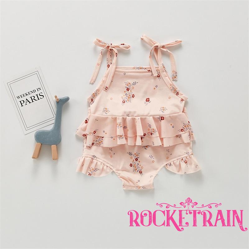 ♧Dl✬Bộ Đồ Bơi 2 Mảnh In Họa Tiết Hoa/Cá Hồi Kèm Quần Ngắn Cho Bé Gái