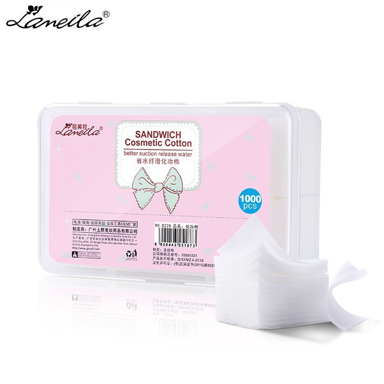 Bông Tẩy Trang Lameila Sandwich Cosmetic Cotton Hộp 1000 Miếng Tha Hồ Xài-W50-C02T3