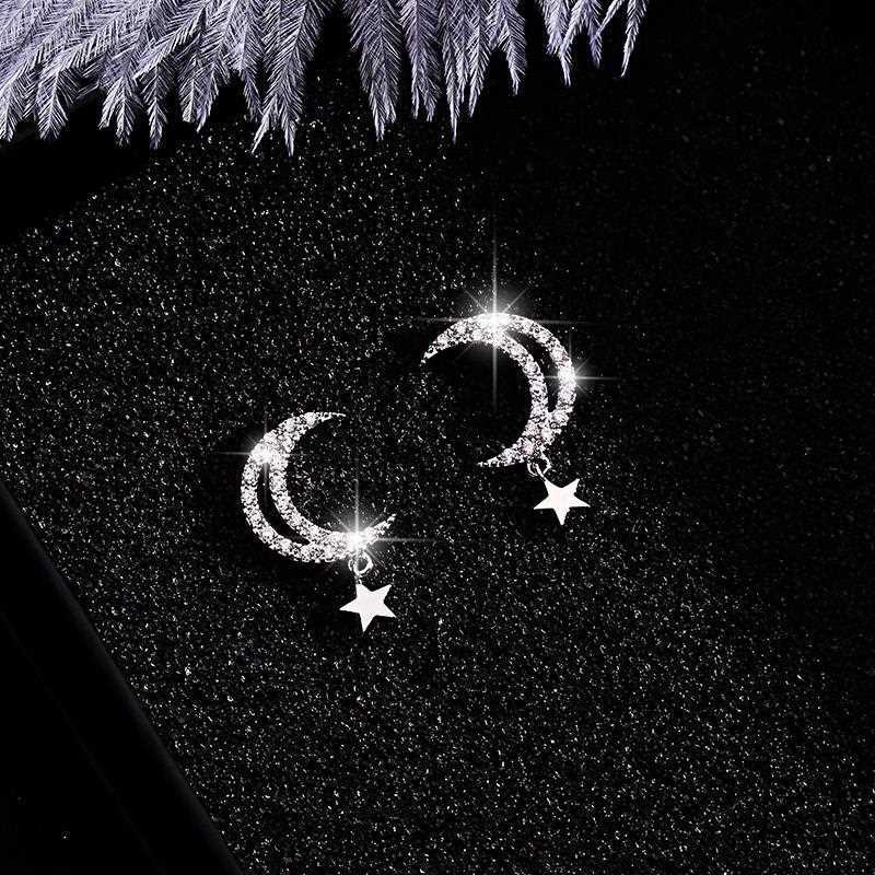 Bông Tai Mạ Bạc 925 Hình Ngôi Sao Và Mặt Trăng Lấp Lánh