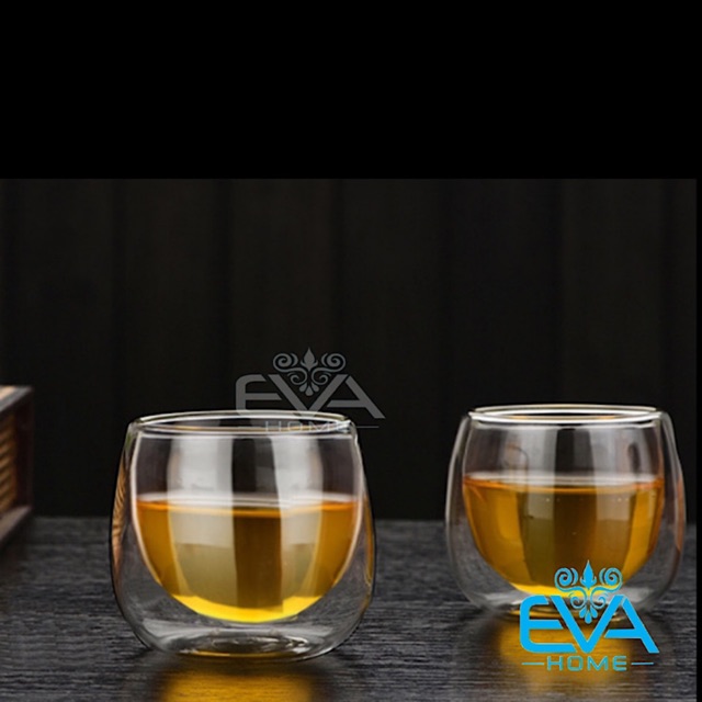 Bộ 2 Ly Trà Thuỷ Tinh 2 Lớp Chịu Nhiệt Cao Cấp 80 Ml