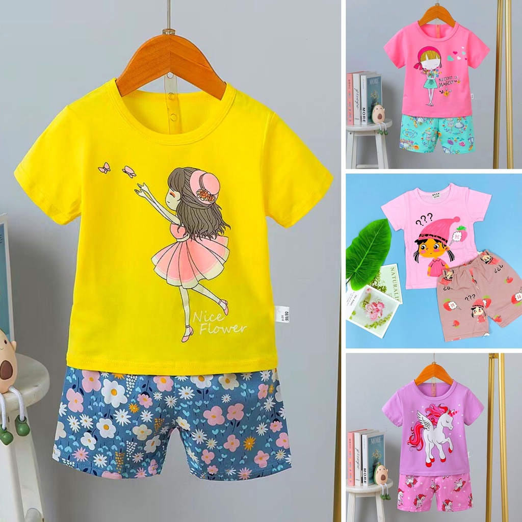 - Đồ bộ cotton xuất hàn cho bé gái| Đồ mặc nhà mát mẻ, hoạt tiết dễ thương, đồ mùa hè