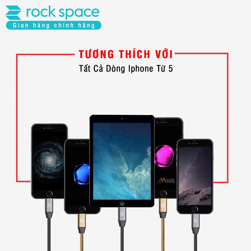 Dây sạc nhanh iPhone chính hãng Rockspace M5 dây dù 1 mét ổn định không nóng máy bảo hành 1 năm 1 đổi 1 mới