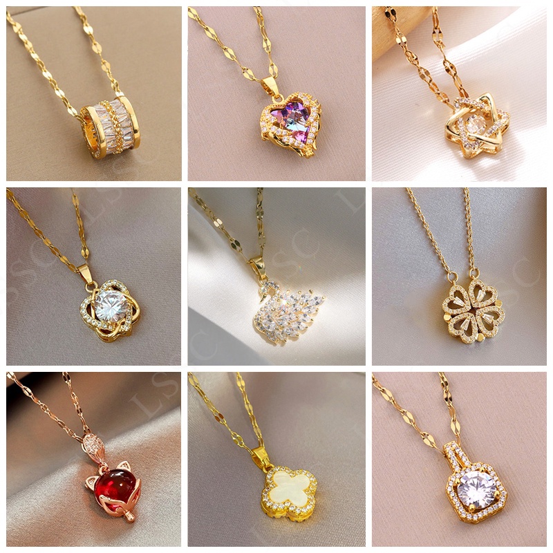 Dây Chuyền Nữ Titan Vòng Cổ Nữ Không Gỉ Mạ Vàng 18K Mặt Kim Cương Pha Lê Nhiều Kiểu Dáng Trang Sức Titan Thời Trang