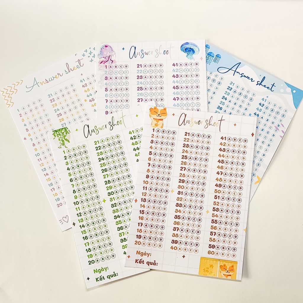 Set 8 Phiếu Điền Trắc Nghiệm Mini Dễ Thương - Answer sheet A6 | Aimée