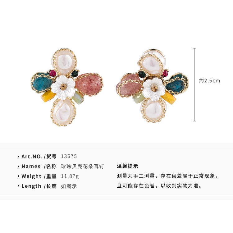 Hoa Tai Hình Hoa Đính Ngọc Trai Cao Cấp Phong Cách Retro