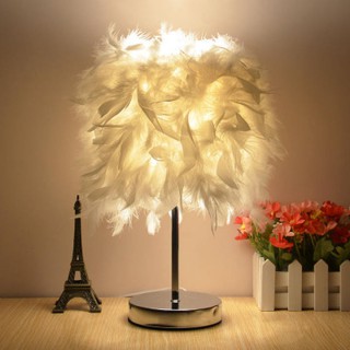 Đèn ngủ để bàn D07 cao cấp nón lông vũ cực đẹp có tăng giảm độ sáng