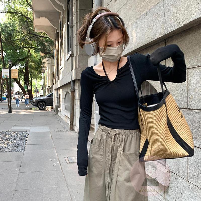 Áo Thun Dài Tay Màu Sắc Đơn Giản Thời Trang Cho Nữ