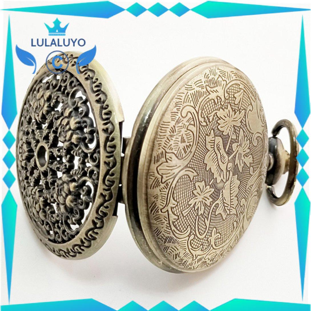[Giá thấp] Unique Flower Carved Vintage Antique Round Dial Quartz Pocket Watch Best Gifts .lu