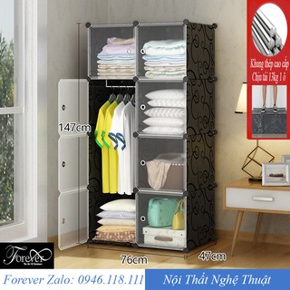 Tủ quần áo lắp ghép 8 ô 75*147*47cm cửa trắng trong - Nội Thất Nghệ Thuật Forever
