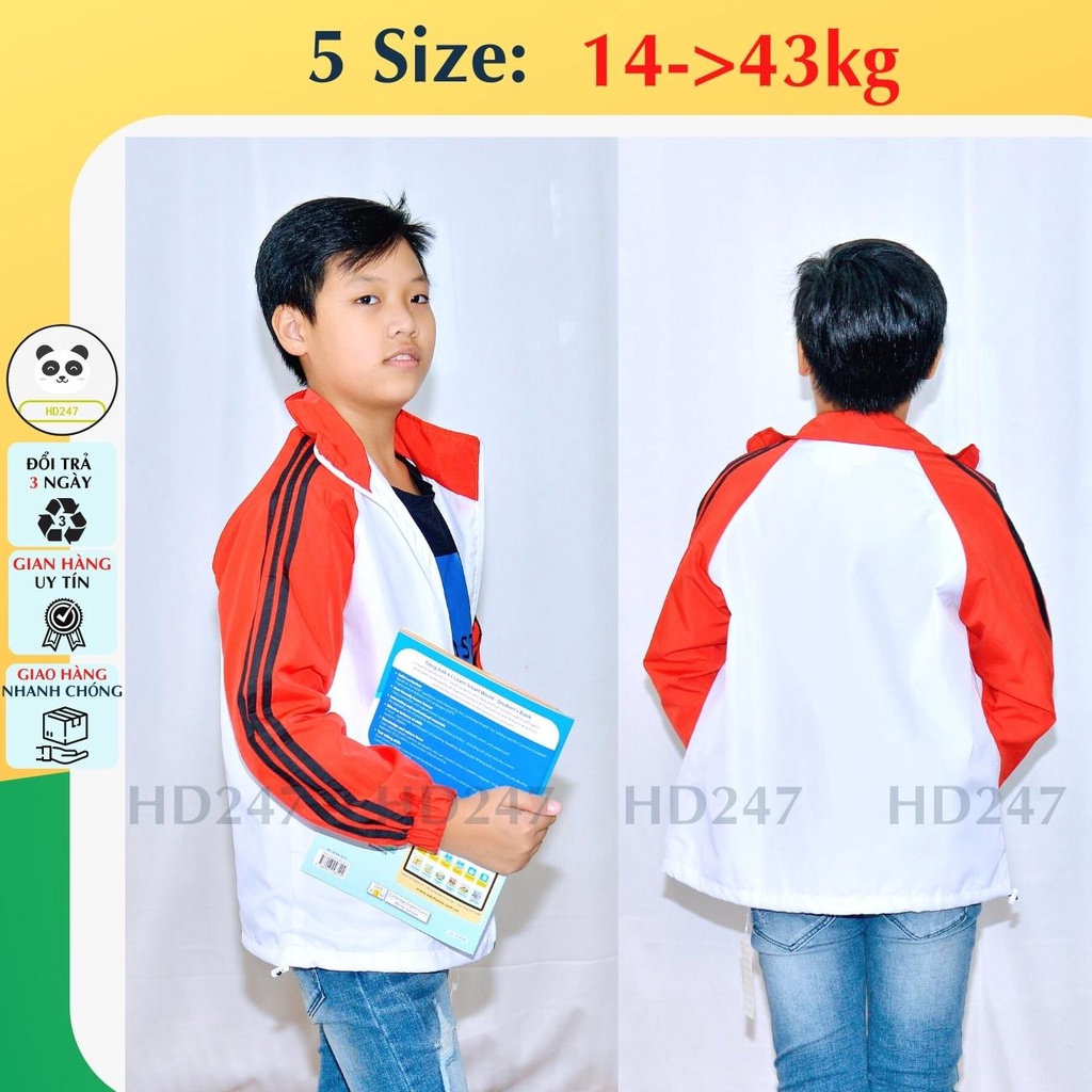 Áo khoác bé trai bé gái size đại phối màu dù 2 lớp cổ bẻ in hình cá tính HD247 0326