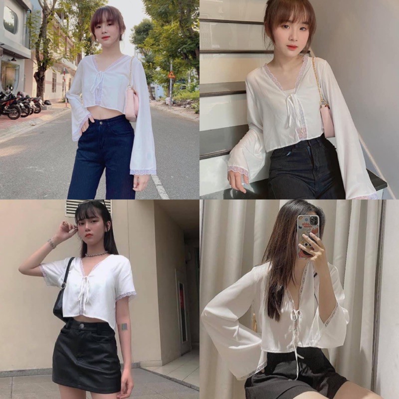 ÁO NONE TOP CROPTOP VÀ QUẦN JACKI PANTS- áo chất lụa ko nhăn phối ren , quần cotton lạnh cao cấp dày dặn đứng from