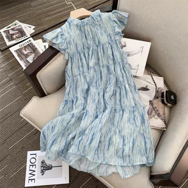 Đầm váy xoè dáng ngắn cánh tiên màu xanh dương