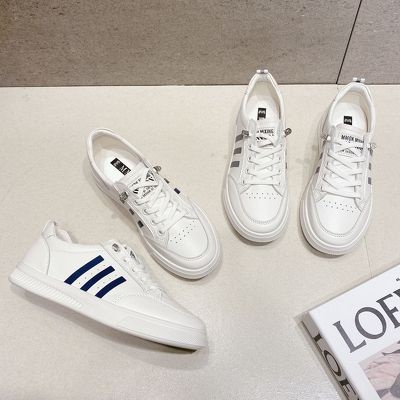 MM2201 Giầy thể thao da lì dây thun 3 vạch màu 2p | BigBuy360 - bigbuy360.vn