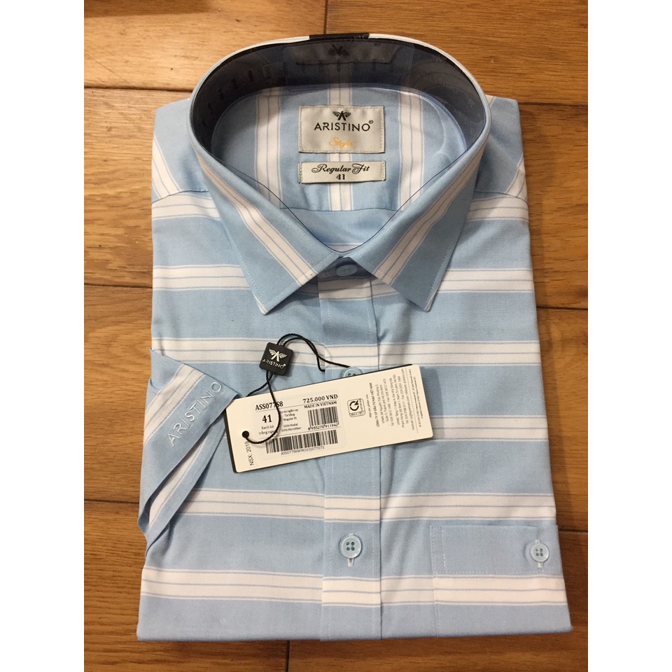 Áo sơ mi nam ngắn tay ARISTINO ASS077S8 tà bằng, dáng reguler fit, chắt modal sợi sồi, có túi ngực