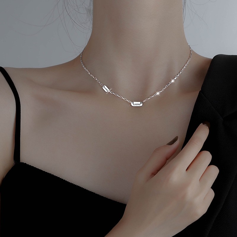 vòng cổ Mạ Bạc 925 Mặt Chữ May Mắn Cho Nữ