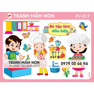 Decal mầm non- BÉ TẬP LÀM ĐẦU BẾP khổ lớn 127x80 PV-017