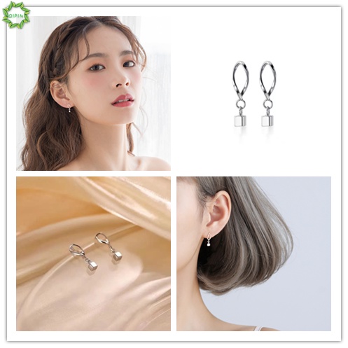 Khuyên Tai Mặt Hình Vuông Màu Sắc Bạc Phong Cách Nhật Bản Cho Nữ