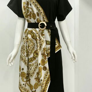 Đầm suông bigsize phối silk lụa họa tiết sang trọng