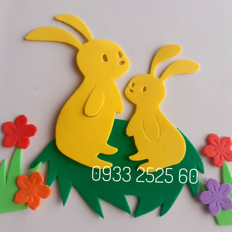12 con thỏ bằng giấy xốp, có 2 size - Hình trang trí thiệp, bao lì xì - đồ chơi cho bé - thủ công mầm non - xốp mầm non