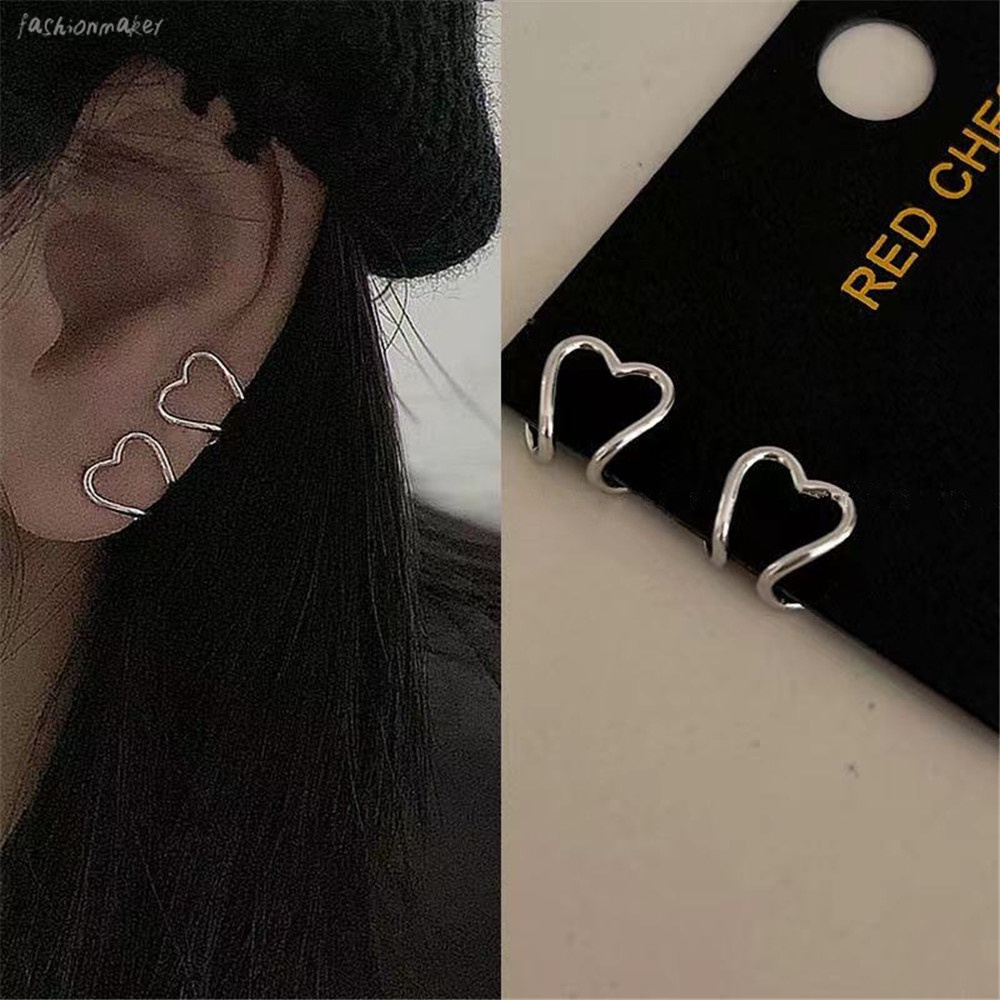 Khuyên kẹp vành tai hai mặt hình trái tim kiểu dáng đơn giản thời trang phong cách Hàn Quốc cho nữ Yanqueens Trang sứ Quà tặng