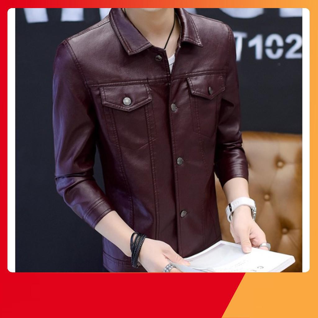 NEW NEW Áo Khoác Da Nam Phối 2 Túi trên ngực cá tính và mạnh mẽ 12371