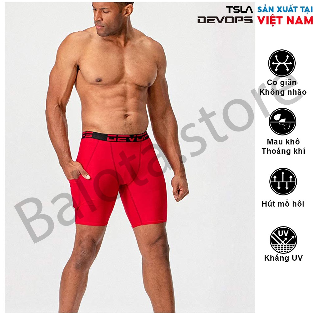 Quần legging nam Devops ngắn có túi phù hợp cho các môn chạy bộ, đạp xe, tập tạ, yoga, gym fitness và đá bóng…