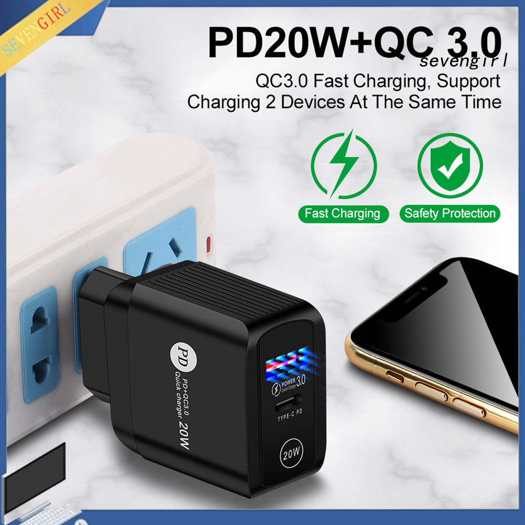 Củ sạc nhanh 2 cổng USB PD20W mini phích cắm EU/US/UK