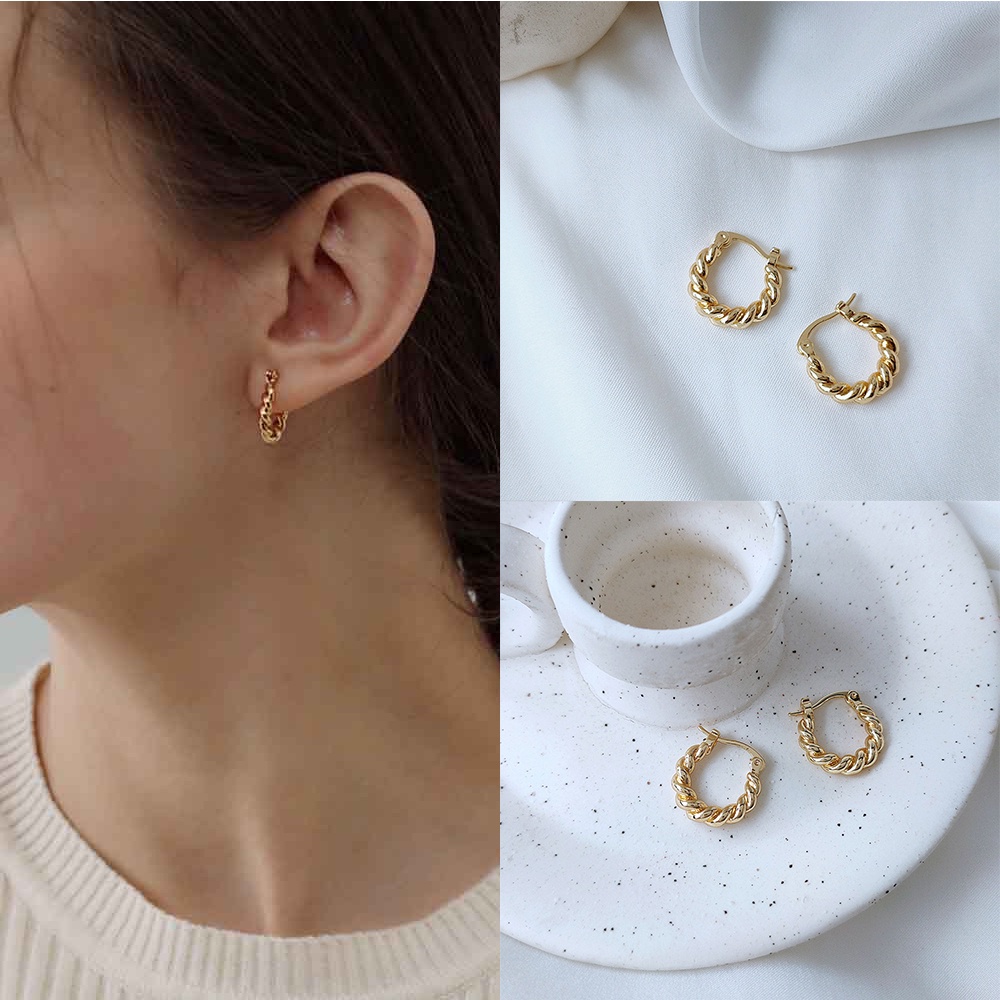 Thời Trang Khuyên Tai Tròn Màu Vàng Kim Cho Nam Và Nữ