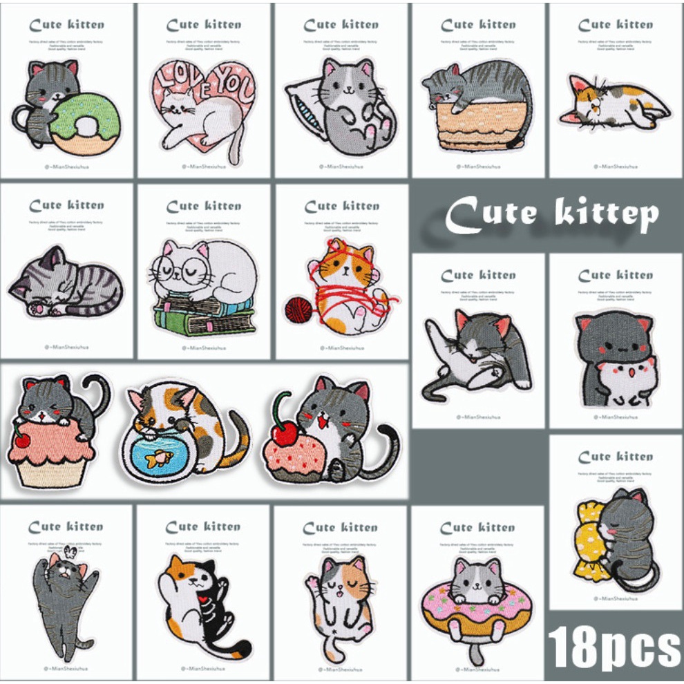 50 MẪU HÌNH MÈO DỄ THƯƠNG miếng DÁN ỦI quần áo bé GÁI mẫu giáo STICKER THÊU CAO CẤP CÓ SẴN KEO ỦI