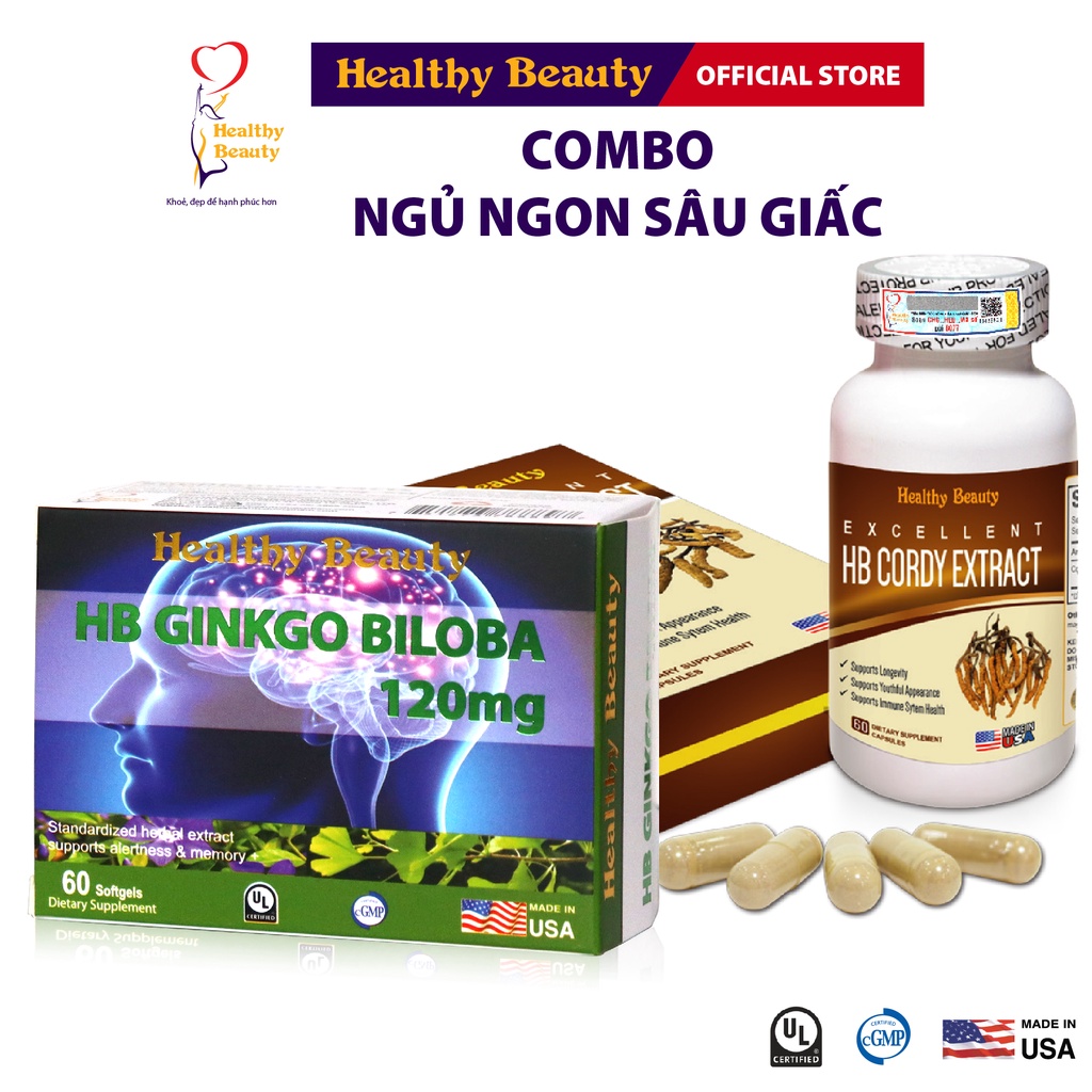 Combo Ngủ Ngon Sâu Giấc HB Cordy Extract &amp; HB Ginkgo Biloba 120Mg Healthy Beauty