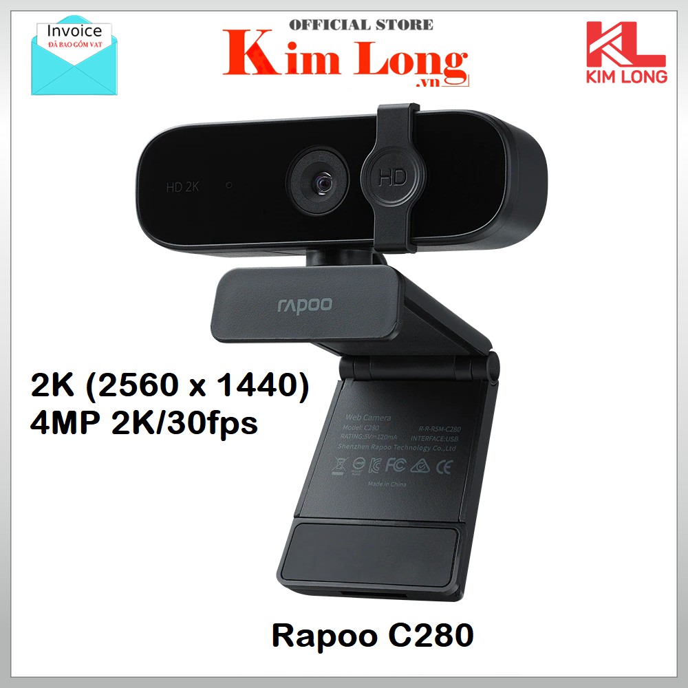 Webcam Rapoo C280 2K (2560 x 1440) 4MP 2K/30fps - Bảo hành chính hãng 2 năm