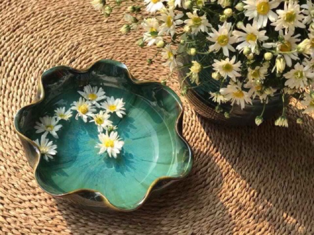 Bát sen thả hoa men ngọc lục bảo gốm Bát Tràng, bát sen tắm Phật, bát hoa phong thuỷ