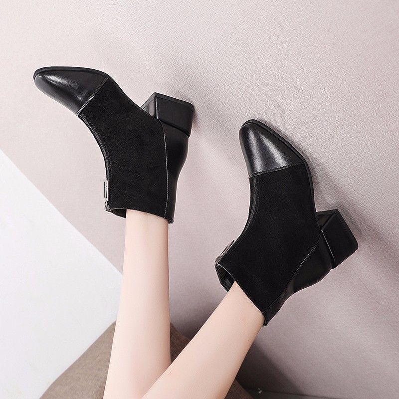 Giày boots Martin có khóa kéo phía trước phong cách Hàn Quốc cổ điển size lớn 35 ~ 42 | BigBuy360 - bigbuy360.vn