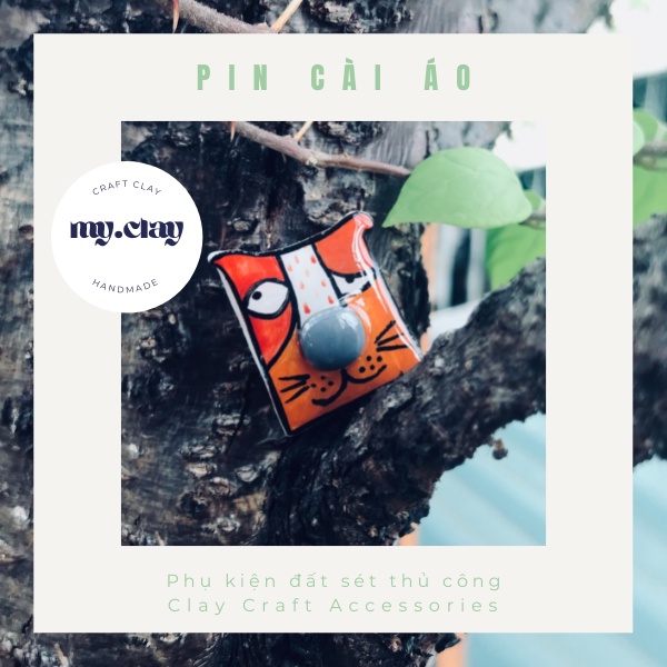 Ghim cài đất sét polymer clay thủ công mèo High Cat phong cách vintage - phụ kiện cài áo, ba lô, mũ