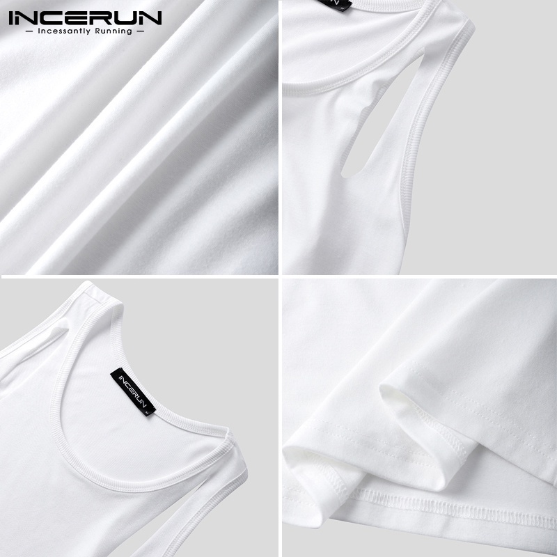 Áo sát nách INCERUN màu trắng thiết kế khoét lỗ phong cách mùa hè thời trang thường ngày cho nam