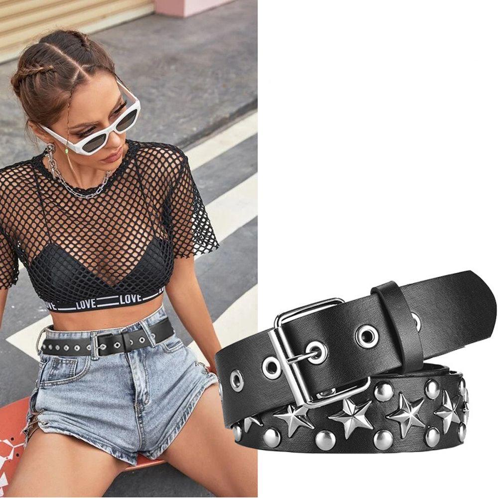 WMES15H Thắt Lưng Da Pu Đính Đinh Tán Phong Cách Goth Cá Tính Cho Nữ