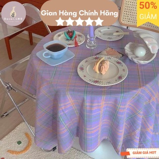 Khăn Trải Bàn caro kẻ sọc màu tím Hàn Quốc vintage,Khăn dã ngoại picnic, Phông Nền Chụp Ảnh Trang Trí Bàn Học