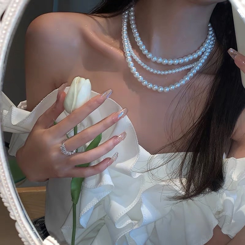 Vòng cổ hạt trai nhân tạo 3 lớp vintage mã RC-899