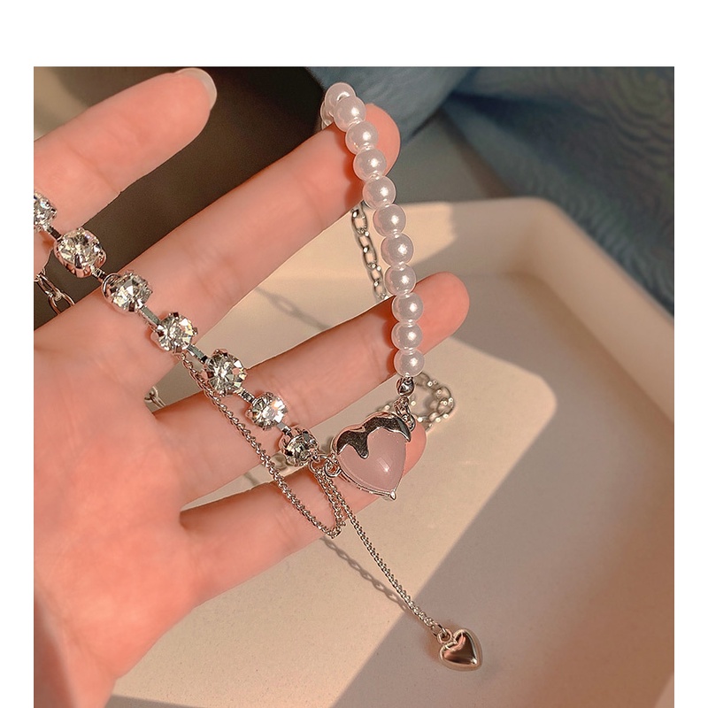 Vòng cổ Kim Loại Phối Tua Rua Hạt Ngọc Trai Hình Trái Tim Nhỏ Sang Trọng Ngọt Ngào Cho Nữ