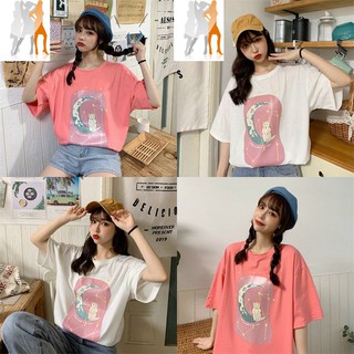 Áo thun nữ form rộng tay lỡ - Áo thun chú gấu và mặt trăng - T-shirt - 26092020940